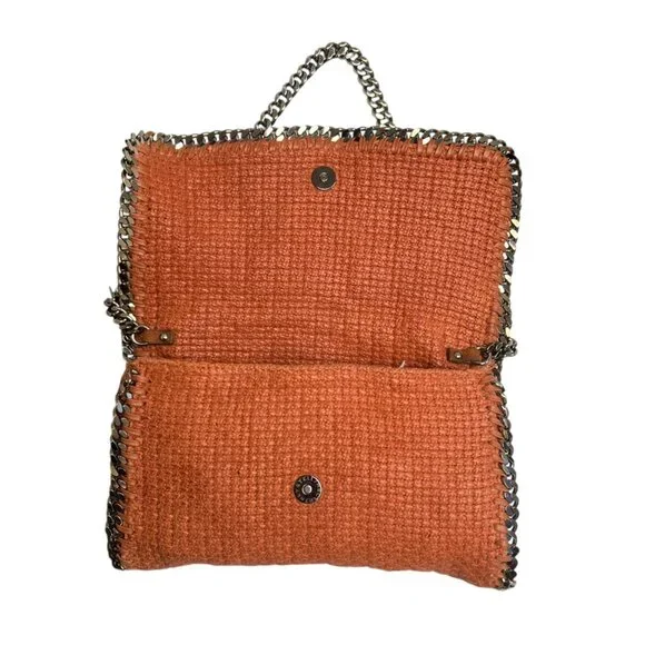 Stella McCartney Raffia‎ Falabella Flap Shoulder Bag Salmon Red Chain Clutch - Picture 6 of 12
